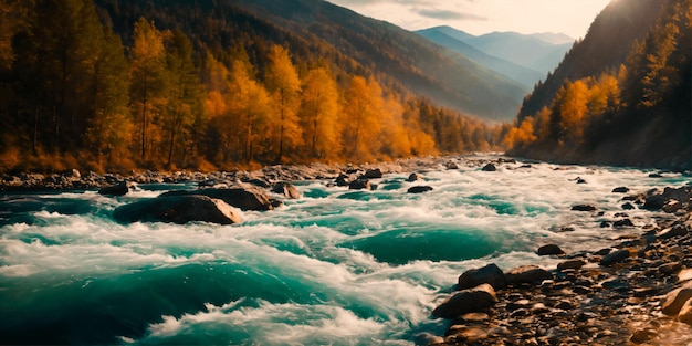 Panorama de un paisaje fluvial rápido