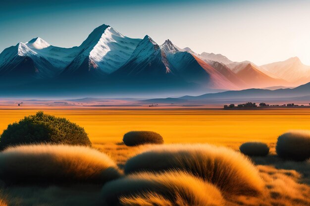 Panorama del paisaje con montañas