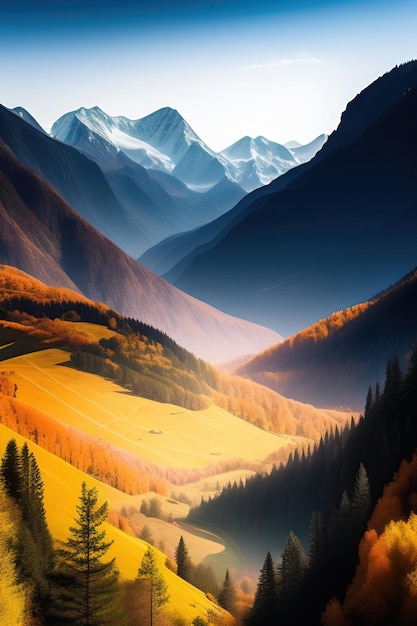 Panorama del paisaje con montañas