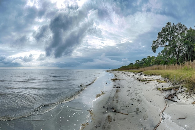 Panorama de la playa de Botany Bay en un día nublado Isla Edisto Carolina del Sur Estados Unidos