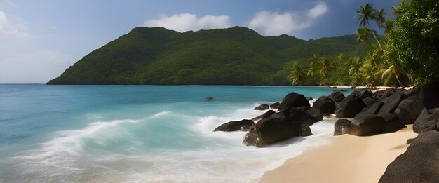 Panorama de la playa de las Seychelles Anse Lazio