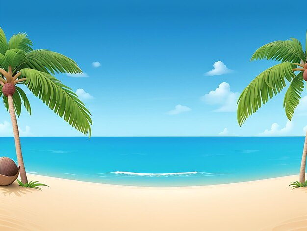 Panorama de la playa tropical con palmeras de coco ilustración vectorial