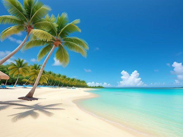 panorama de una playa tropical con palmeras de coco