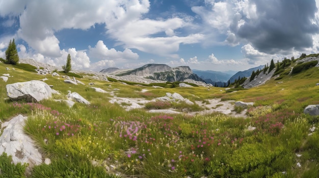 Panorama de la pradera alpina AI generativa