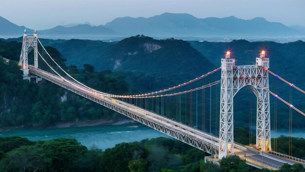 Foto panorama del puente colgante de bhumibol en tailandia