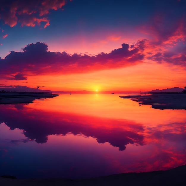 Panorama de la puesta de sol en el cielo