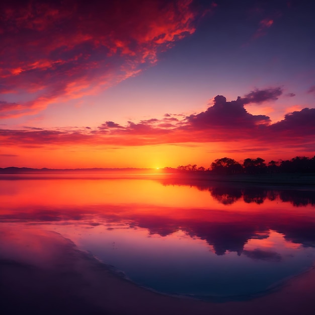 Panorama de la puesta de sol en el cielo