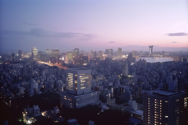 Panorama de rascacielos aéreos del paisaje urbano del horizonte de Tokio