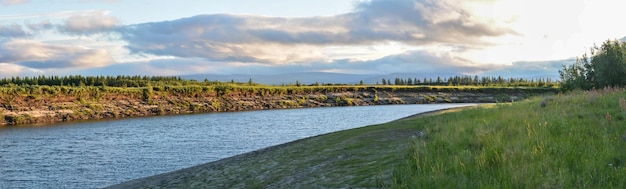 Panorama del río del norte en la tundra