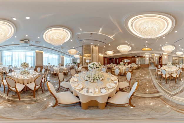 Panorama de la sala de banquetes de lujo VR en Minsk, Bielorrusia