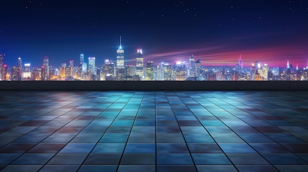 Panorama-Seitenansicht der Asphaltstraße bei Nacht. Futuristische Illustration zukünftiger Technologien, generative KI