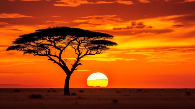 Panorama Silhouette Baum in Afrika mit Sonnenuntergang Baum Silhouette gegen eine untergehende Sonne dunkler Baum auf