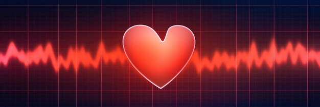 Foto panorama simplificado que representa una línea estilizada de latidos cardíacos de ecg contra un fondo de gradiente calmante