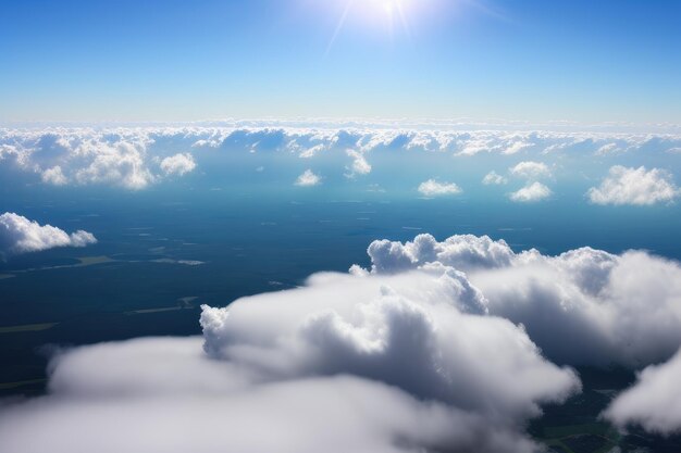 Panorama sobre las nubes desde la ventana del avión IA generativa