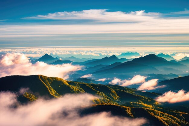 Panorama über den Wolken aus dem Flugzeugfenster Generative KI