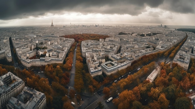 panorama ultra amplo paisagem 16k drone view incrível cena de visão sobre o ombro outono paris