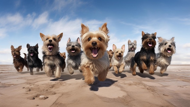 Panoramabanner mit Haustierhunden Auswahl an liebenswerten und lustigen Yorkshire Terrier-Hunden ca