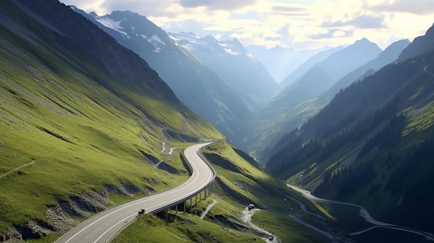 Panoramabild der Großglockner-Alpenstraße. Kurvige, kurvenreiche Straße in den Alpen