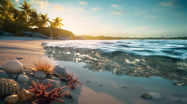 Panoramabild der Küste über einer weißen Sandstrandlandschaft, Nahaufnahme Generative KI