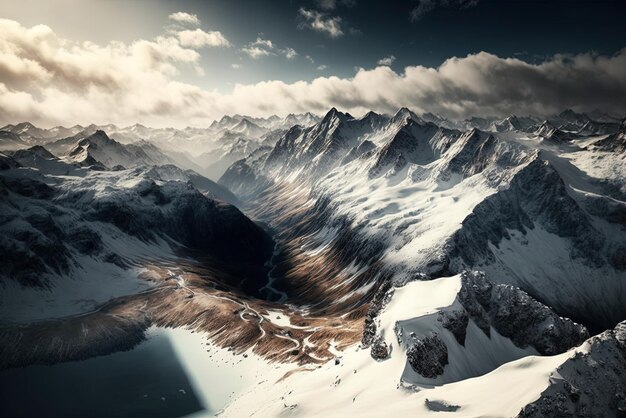 Panoramabild einer verschneiten Bergkette