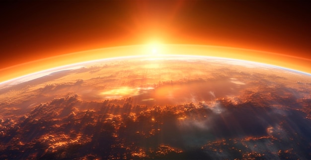 Foto panoramablick auf den globus des planeten erde aus dem weltraum leuchtende helle sonne ki-generiertes bild