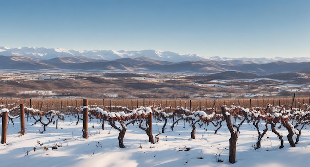 Foto panoramablick auf den mit schnee bedeckten weinberg