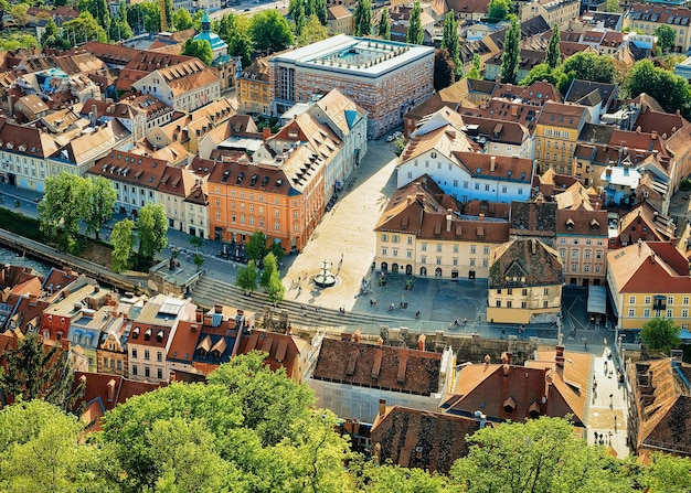 Panoramablick auf den neuen Platz im historischen Zentrum von Ljubljana, Slowenien