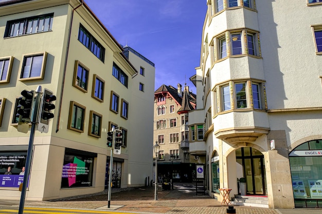 Panoramablick auf die Altstadt von Schaffhausen, Schweiz, von der Munot-Festung aus