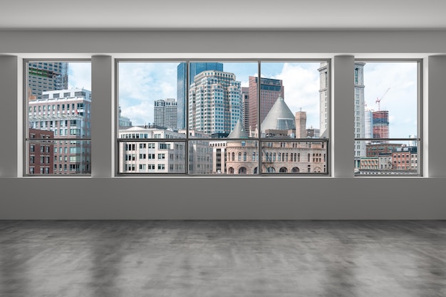 Panoramablick auf die malerische Stadt Boston zur Tageszeit vom modernen leeren Raum Massachusetts Ein intellektuelles technologisches und politisches Zentrum 3D-Rendering