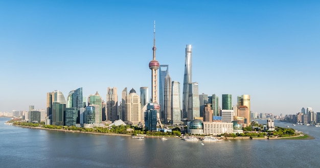 Panoramablick auf die Skyline von Pudong Schönes Stadtbild von Shanghai