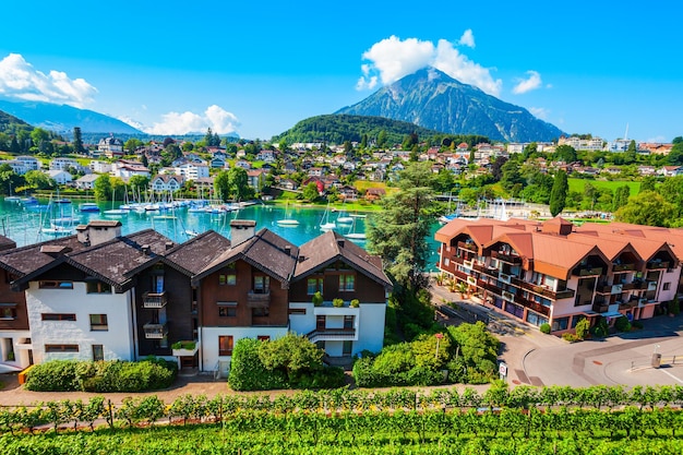 Panoramablick auf die Stadt Spiez Schweiz