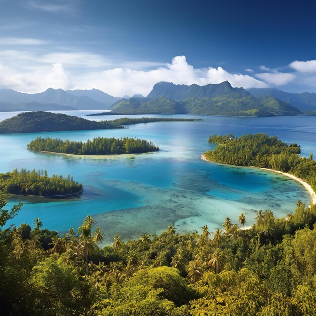 Panoramablick auf die tropische Insel mit türkisfarbenem Meer