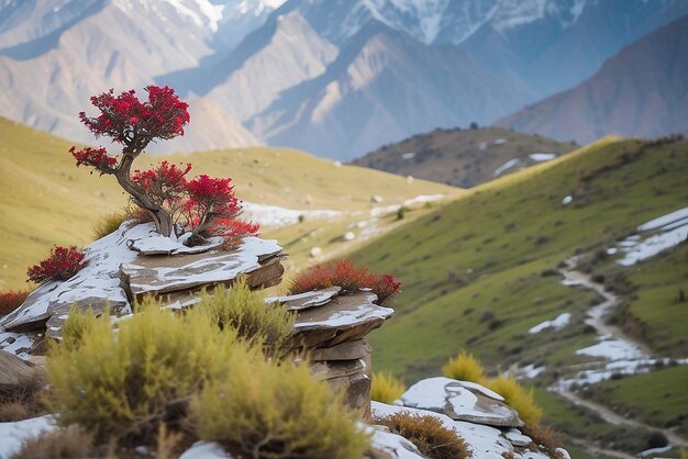 Panoramablick auf die verschneiten Berge im oberen Mustang Annapurna Naturschutzgebiet Trekkingroute Nepal
