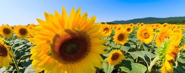 Panoramablick auf ein Feld von wunderschönen Sonnenblumen Natur Landschaft Design Thema Generative KI