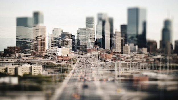 Panoramablick auf eine große Stadt Moderne futuristische Stadt mit Wolkenkratzern und Türmen