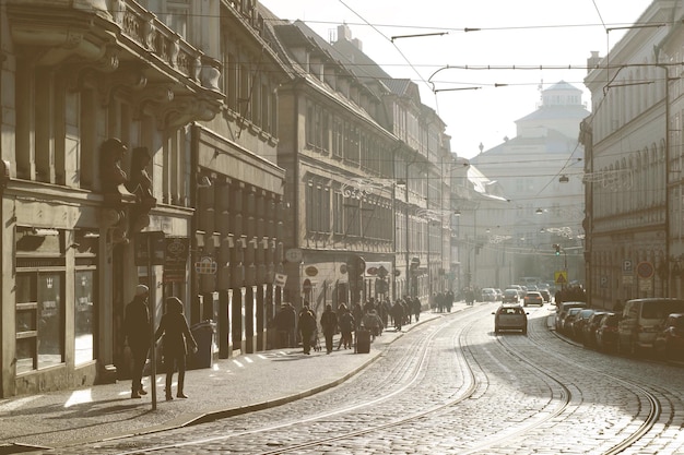 Foto panoramablick auf menschen auf einer straße in der stadt