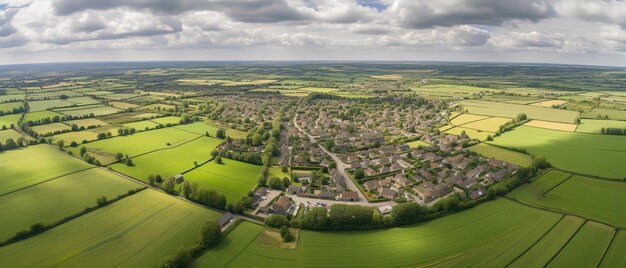 Foto panoramablick aus der höhe über grüne felder und wiesen im sommerluftaufnahme panoramaaufnahme generative ki