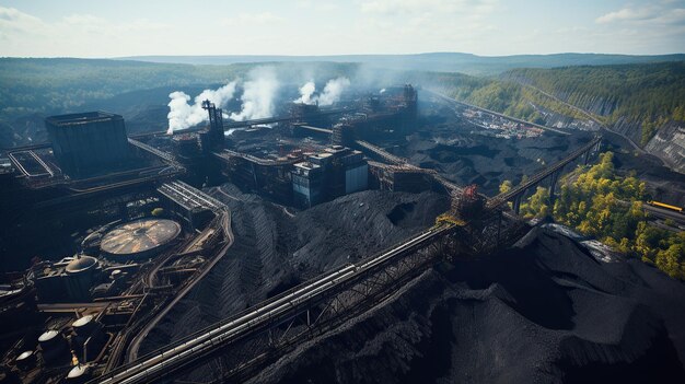 Foto panoramablick aus der luft auf eine kohlebergbau-generative ki