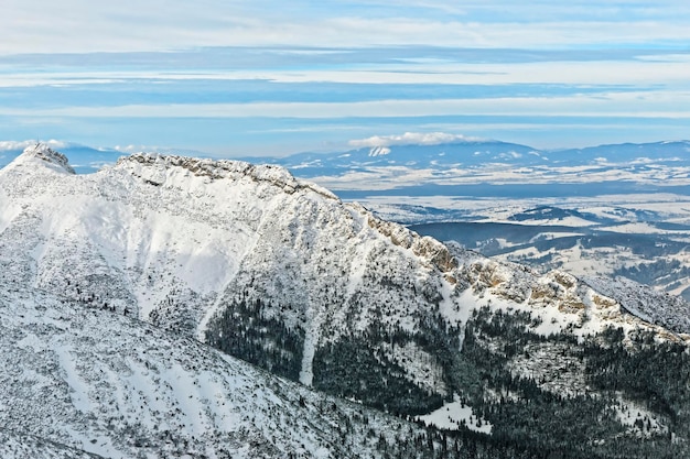 Panoramablick von Kasprowy Wierch von Zakopane in Tatra-Bergen im Winter. Zakopane ist eine Stadt in Polen in der Tatra. Kasprowy Wierch ist ein Berg in Zakopane und das beliebteste Skigebiet in Polen
