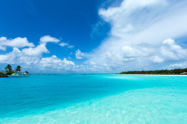 Panoramalandschaft des Paradiesstrandes der Malediven