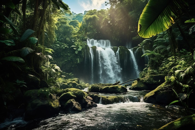 Panorâmica da selva e da cachoeira