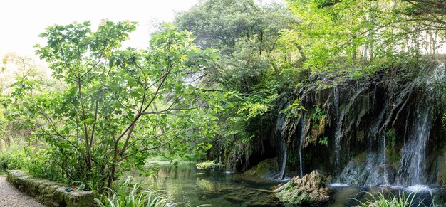 Panorámica de la Gorge del Moli dels Murris planes albergues Girona España en medio de la naturaleza entre las montañas y la vegetación con algunas pequeñas cascadas