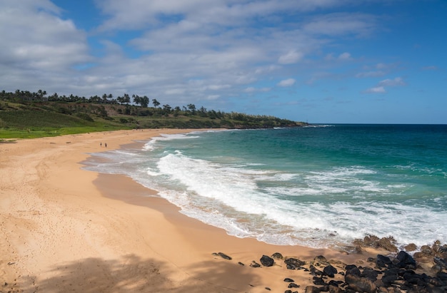 Panorámica de la playa de los burros o de Paliku en la costa de Kauai en Hawaii
