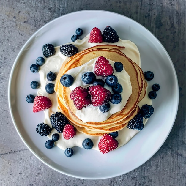 Foto panquecas com bagas e creme