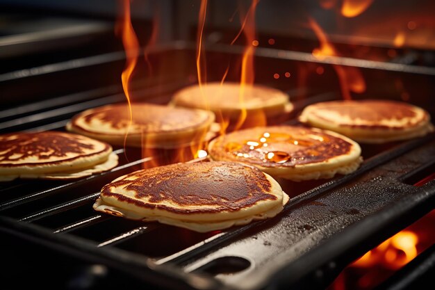 Panquecas cozinhando em uma frigideira escaldante