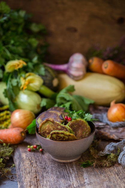 Panquecas de abobrinha e colheita de outono