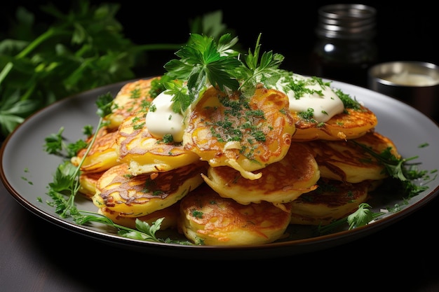 Panquecas de batata com creme de alho IA generativa