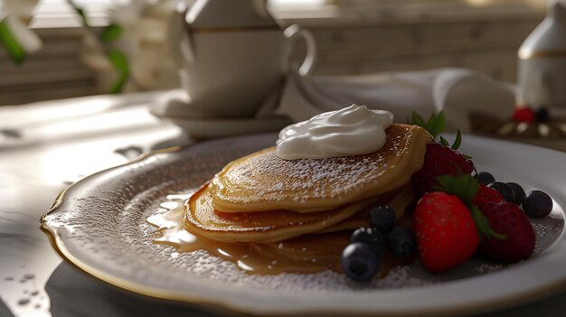 Panquecas de farinha de milho com Creme Frache e bagas