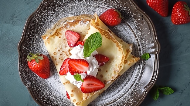 Panquecas finas de crepes com imagem gerada por IA de cream cheese