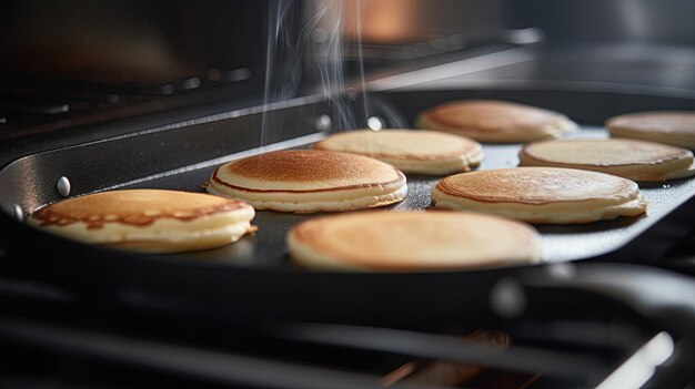 Panqueques cocinando en una sartén en la cocina